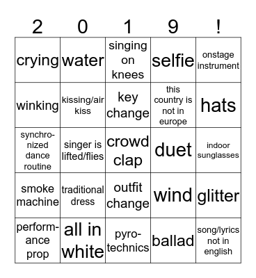 EUROVISION BINGO CONTEST Bingo Card