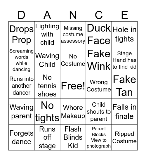 Rehearsal Bingo Card