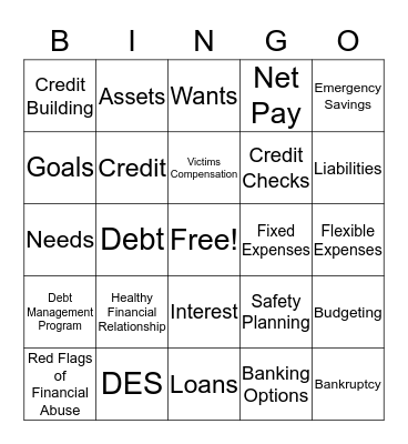 Money Bingo Card