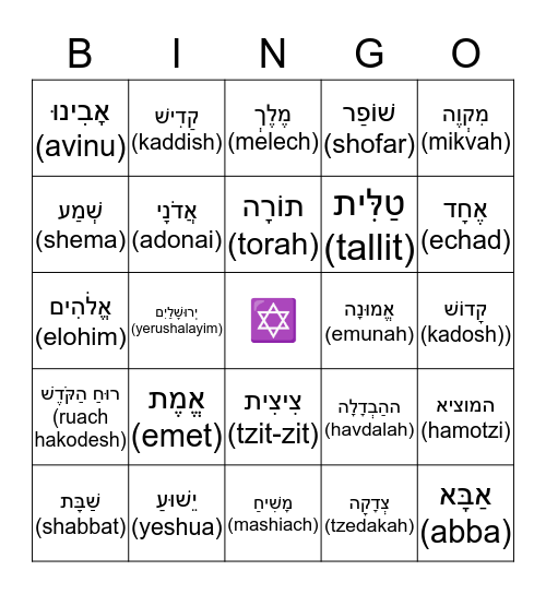 Messianic Bingo Card