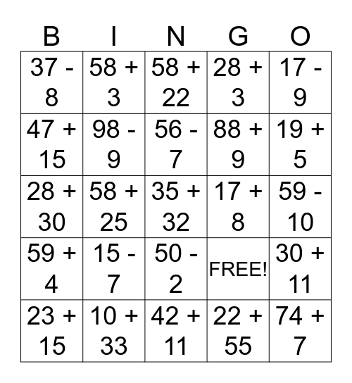 +/- MB Bingo Card