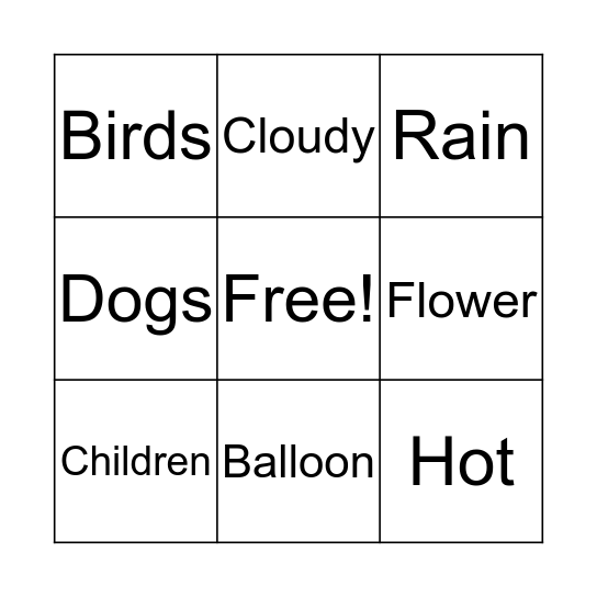 A Day in the Park Bingo Card