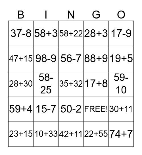 +/- MB Bingo Card