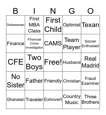 Wisdom's Bingo Card