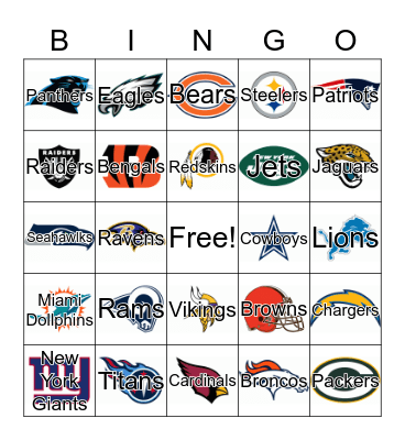 NFL football teams  Bingo Card