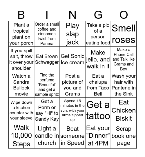 Bingo In Honor of Grams  Bingo Card