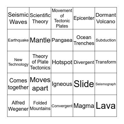 Unit  #7 and Unit #8  Plate Tectonics Bingo Card