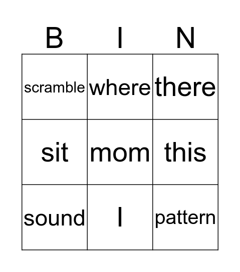 Sight Words Bingo Card