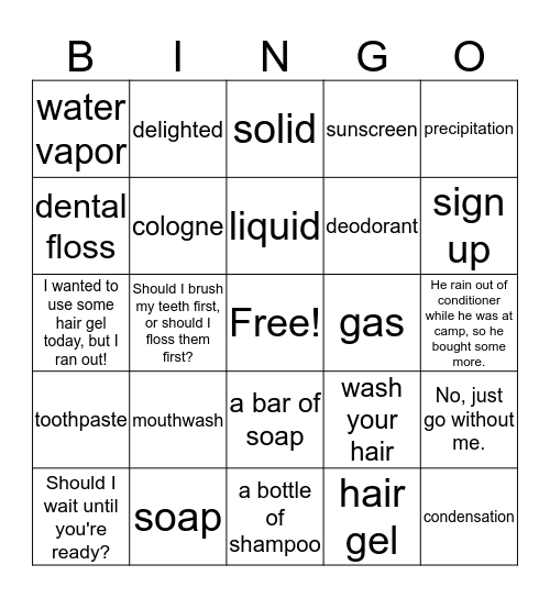 Unit 4 Wants and Needs Bingo Card