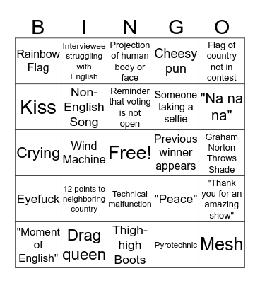 Eurovision Bingo Card