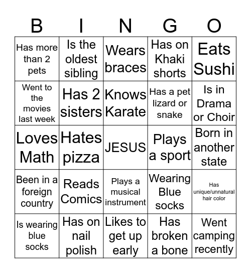 Friendship Bingo! Bingo Card