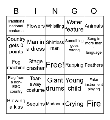 Eurovision Bingo Card