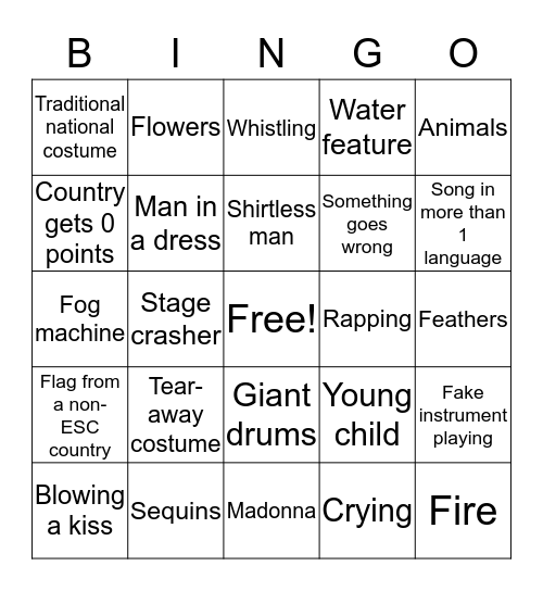 Eurovision Bingo Card