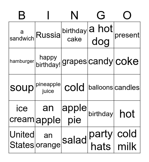 Party time Bingo Card
