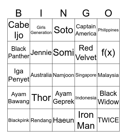 Rene's Bingo! Bingo Card