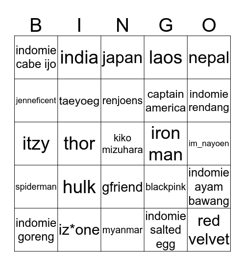 Jisoo's Bingo Card