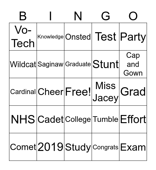 Miss Jacey Bingo Card