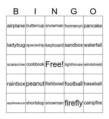 Compound Word Bingo Card