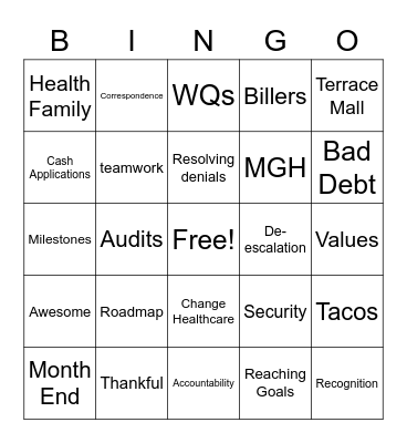 North Memorial Health Bingo Card