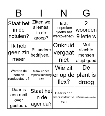 Werkplekbingo PSA Bingo Card