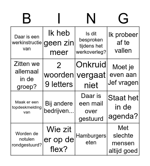 Werkplekbingo PSA Bingo Card