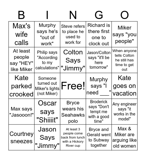 Green Valley Bingo Card