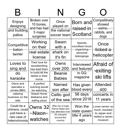 Emerging Talent 2019 Bingo Card