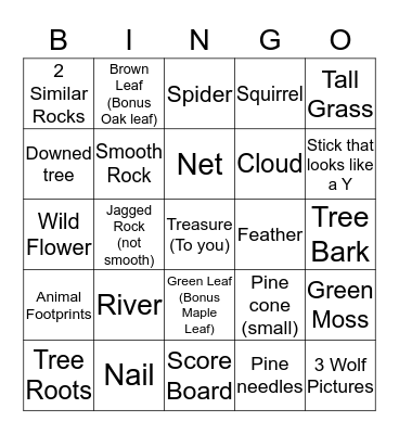 Nature Scavenger Hunt Bingo Card