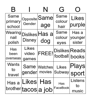 Friend BINGO! Bingo Card