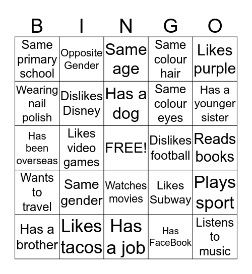 Friend BINGO! Bingo Card