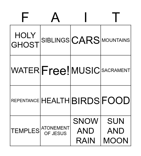 BLESSINGS Bingo Card