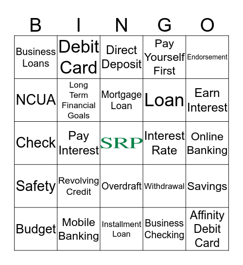 SRP Financial Bingo E-2 Bingo Card