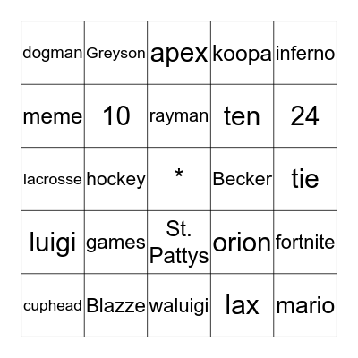 Greyson's Awesome Bingo Page Bingo Card