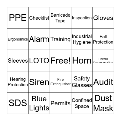 Safety Bingo Card