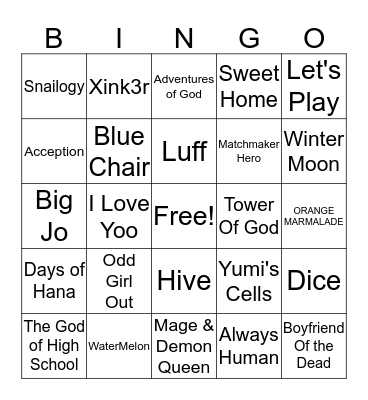 Webtoon Bingo Card