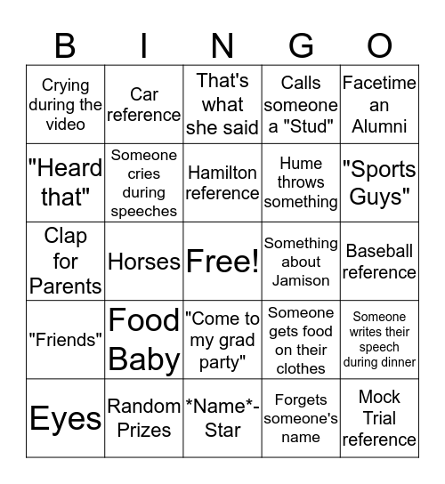 Banquet Bingo Card