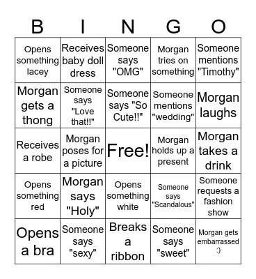 Morgan's Lingerie Party!!! Bingo Card