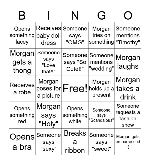 Morgan's Lingerie Party!!! Bingo Card
