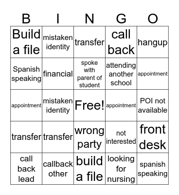 Untitled Bingo Card