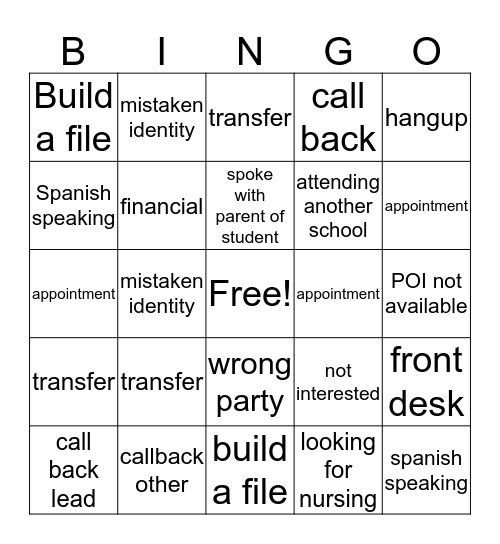 Untitled Bingo Card