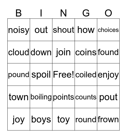 1st oi,oy, ou, ow Bingo Card