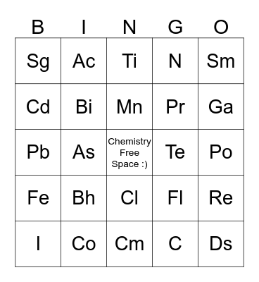 Periodic Table Bingo Card