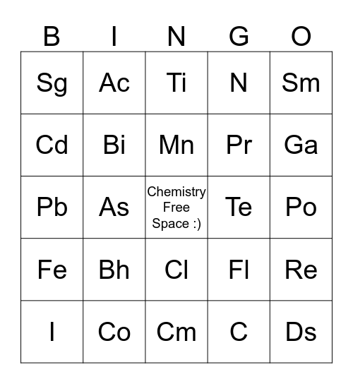 Periodic Table Bingo Card