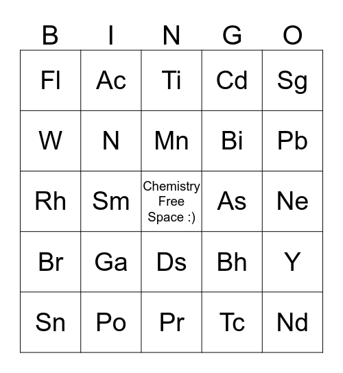 Periodic Table Bingo Card