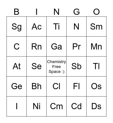 Periodic Table Bingo Card