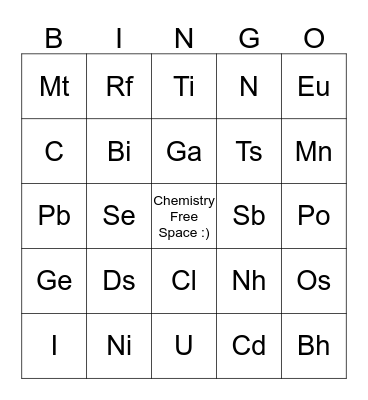 Periodic Table Bingo Card