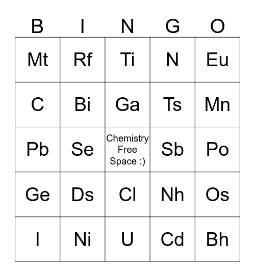 Periodic Table Bingo Card