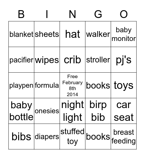 Kristins' Baby Shower      Bingo Card