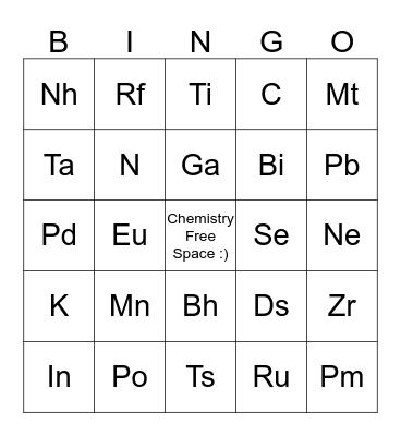 Periodic Table Bingo Card