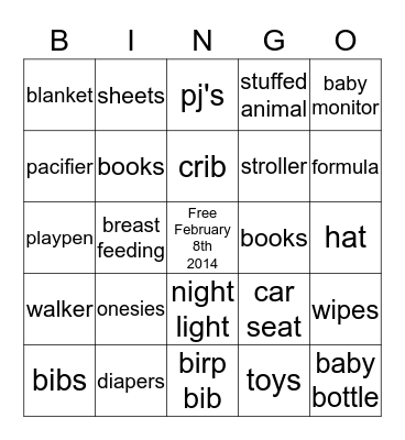 Kristins' Baby Shower      Bingo Card